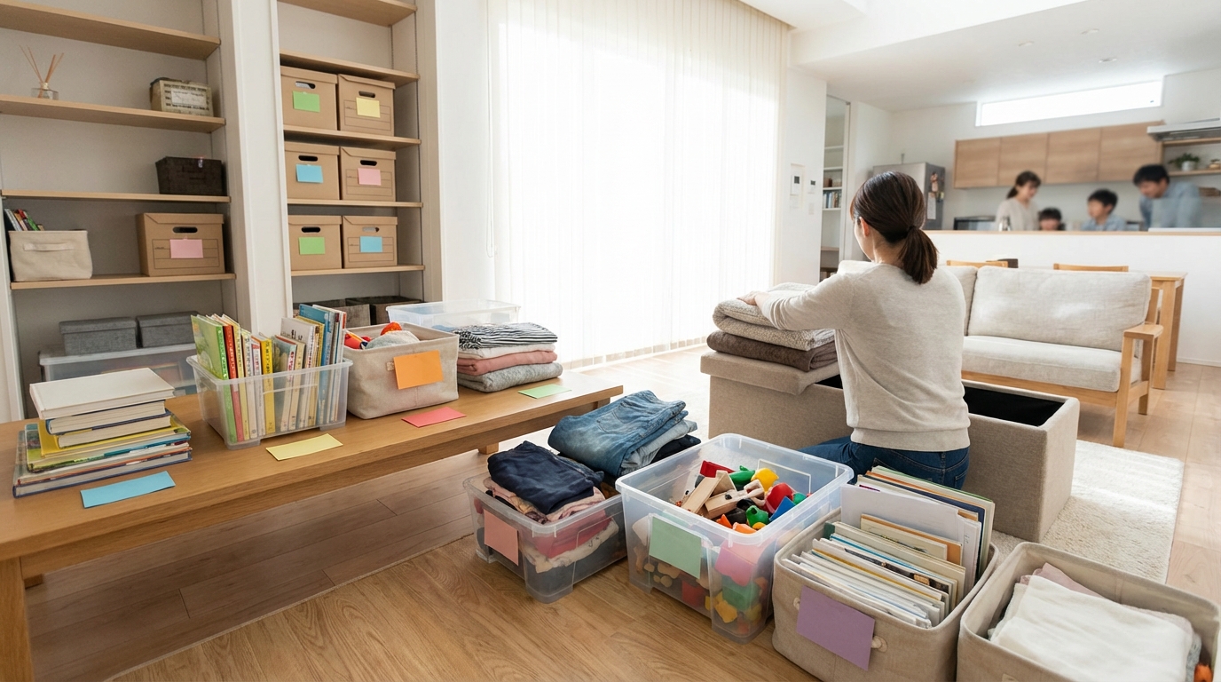 結論：リビング片付けは「全部出す→分ける→判断→収納」の4ステップ！